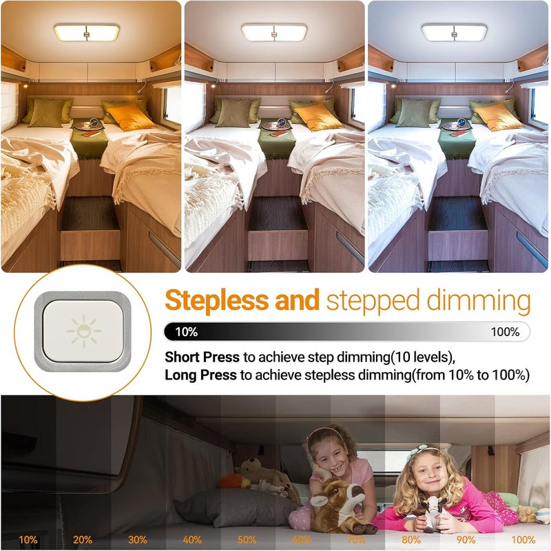 CT CAPETRONIX RV Lights Interior, 3 Color TEM Camper Lights, 204 LEDs Dimmable 12v Volt Led Lights Fixture, RV Ceiling Dome Light w Switch for RV/Camper/Trailer/Boat (Warm Cool Natural White) 4Pcs - Image 5